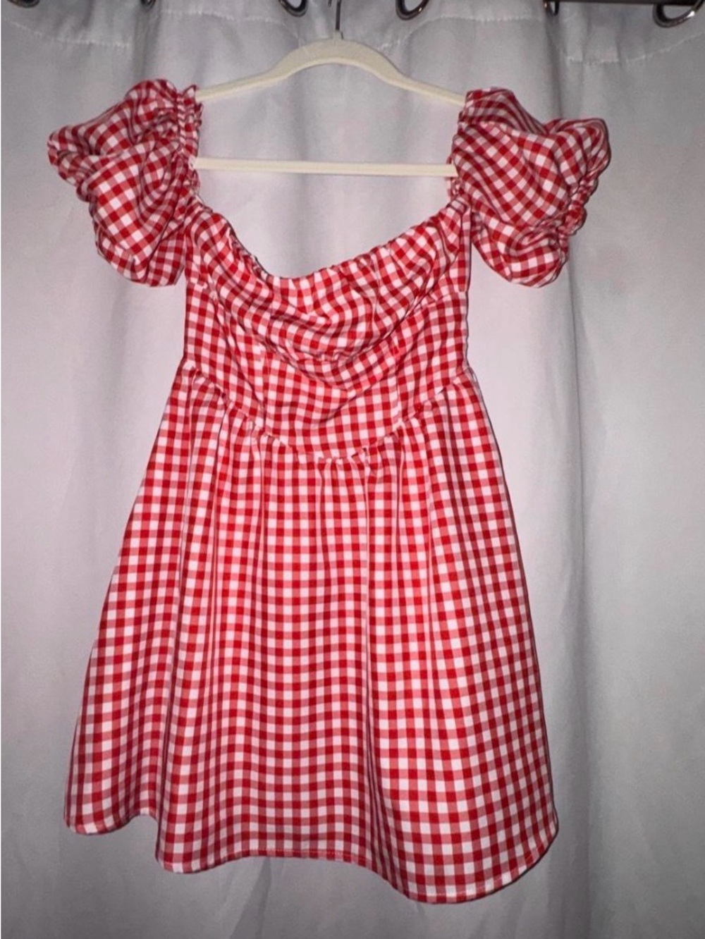 Beginning Boutique Red Gingham Puff-Sleeve Dress